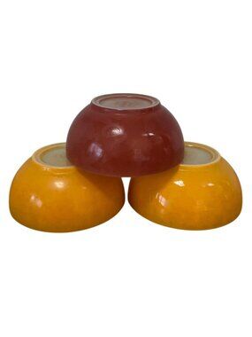 Vtg MCM Fire King Cereal Bowls Yellow Rust Colors Set 3 Milk Glass Mid Century
